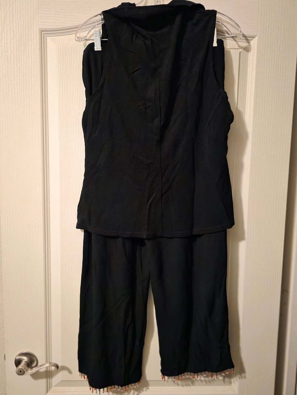 Ronni Nicole by Ouida Black 2PC Pant Set Beaded Trim Tank Top XL - Picture 4 of 5